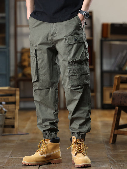 Pantaloni cargo casual da uomo con multitasche e vita elasticizzata