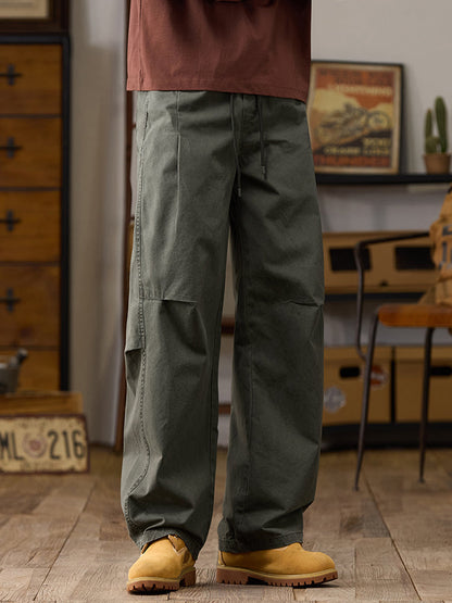 Pantalones cargo de algodón de pierna ancha para hombre con cordón ajustable en la cintura