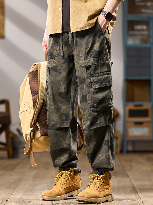 Pantalones cargo jogger de camuflaje para hombre con múltiples bolsillos