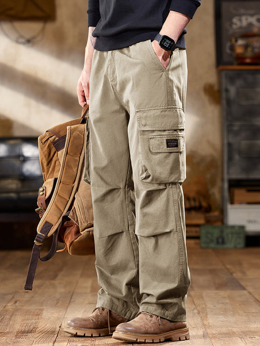 Pantalones cargo de pierna recta con múltiples bolsillos de inspiración vintage para hombre