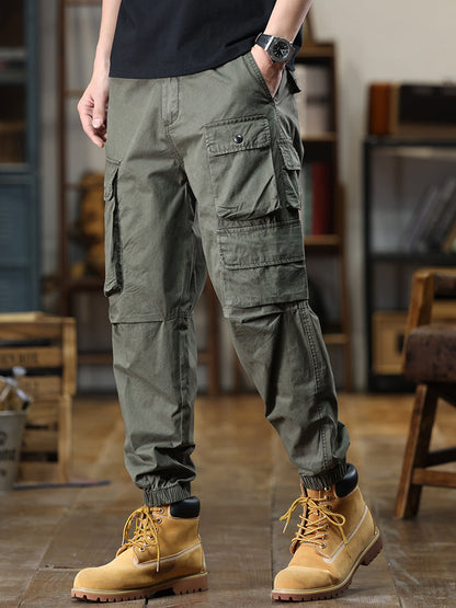 Pantaloni cargo casual da uomo con multitasche e vita elasticizzata