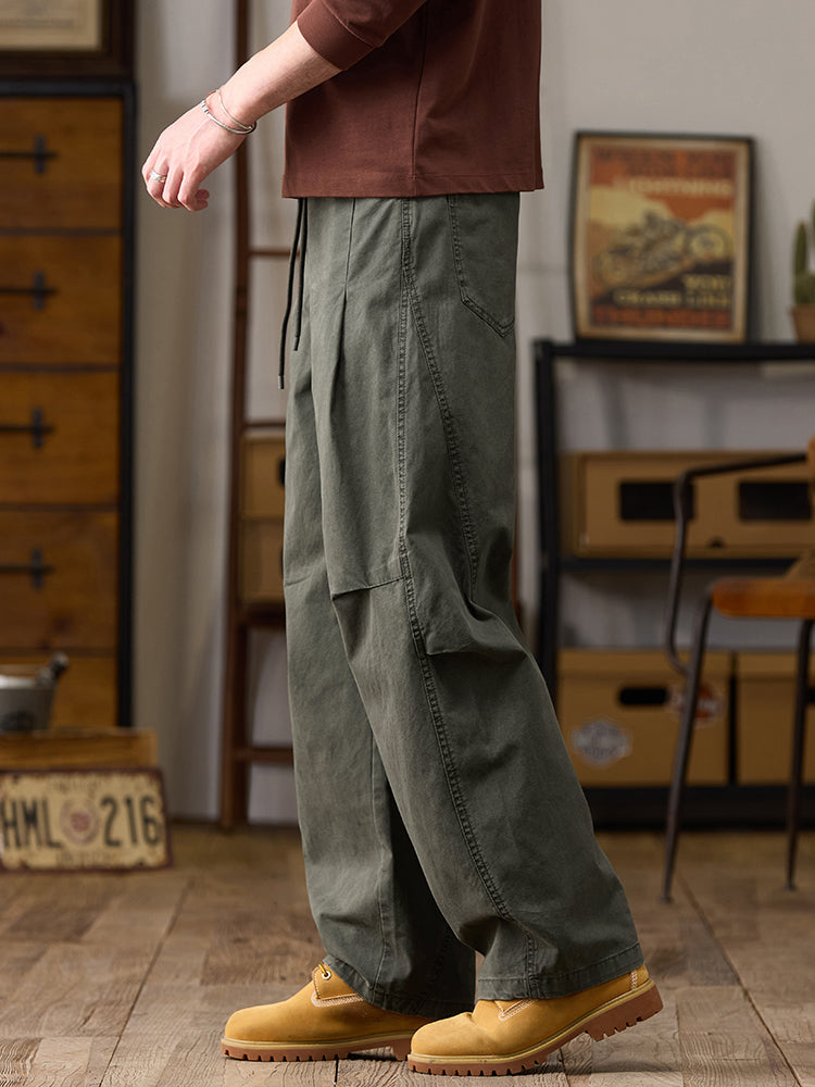 Pantalones cargo de algodón de pierna ancha para hombre con cordón ajustable en la cintura