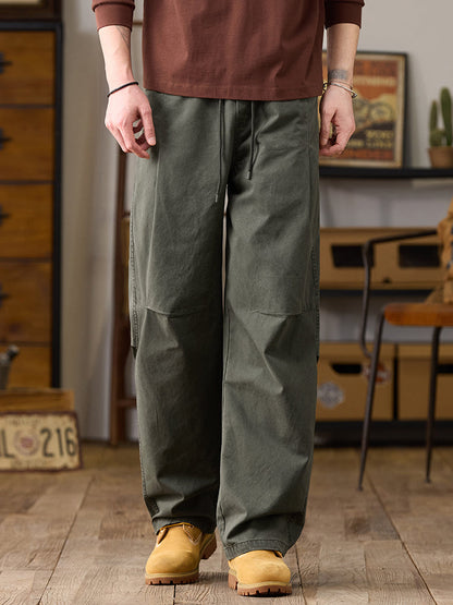 Pantalones cargo de algodón de pierna ancha para hombre con cordón ajustable en la cintura