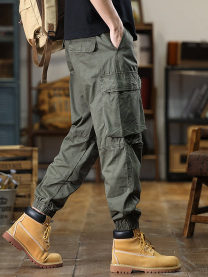 Pantaloni cargo casual da uomo con multitasche e vita elasticizzata