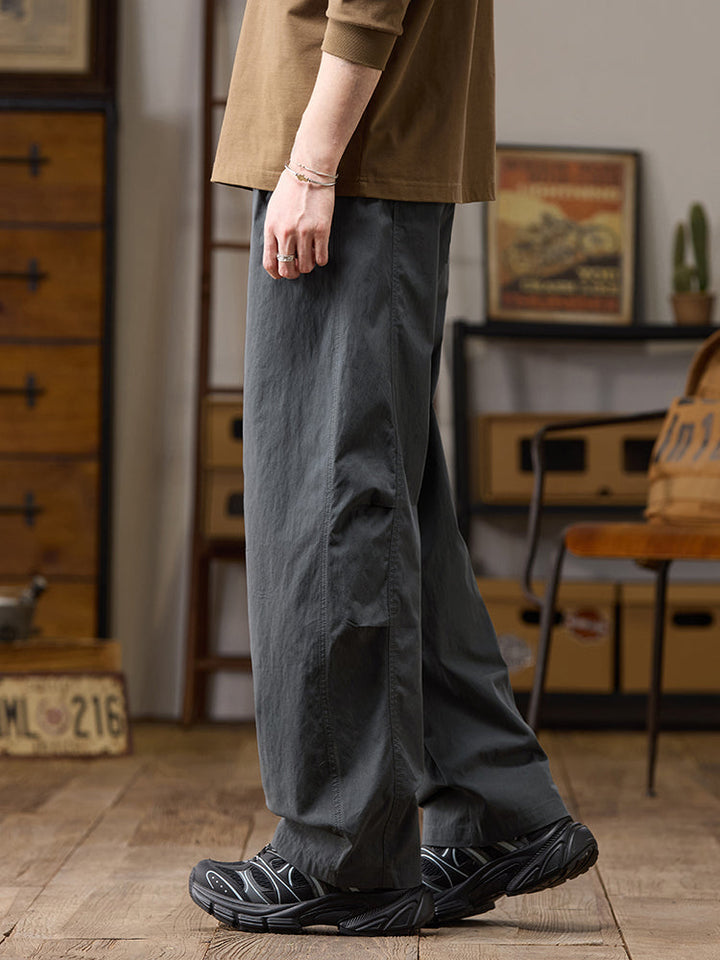 Pantalones casuales de hombre de pierna ancha y corte relajado, de algodón y nailon