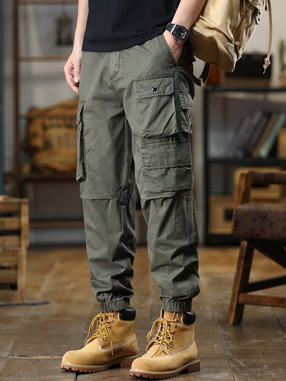 Pantaloni cargo casual da uomo con multitasche e vita elasticizzata