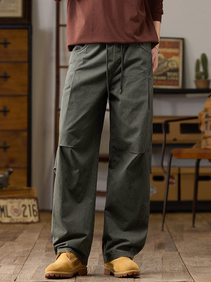 Pantalones cargo de algodón de pierna ancha para hombre con cordón ajustable en la cintura