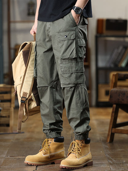 Pantaloni cargo casual da uomo con multitasche e vita elasticizzata