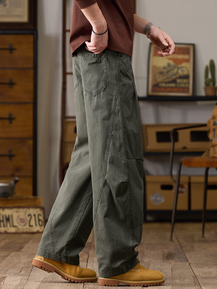 Pantalones cargo de algodón de pierna ancha para hombre con cordón ajustable en la cintura