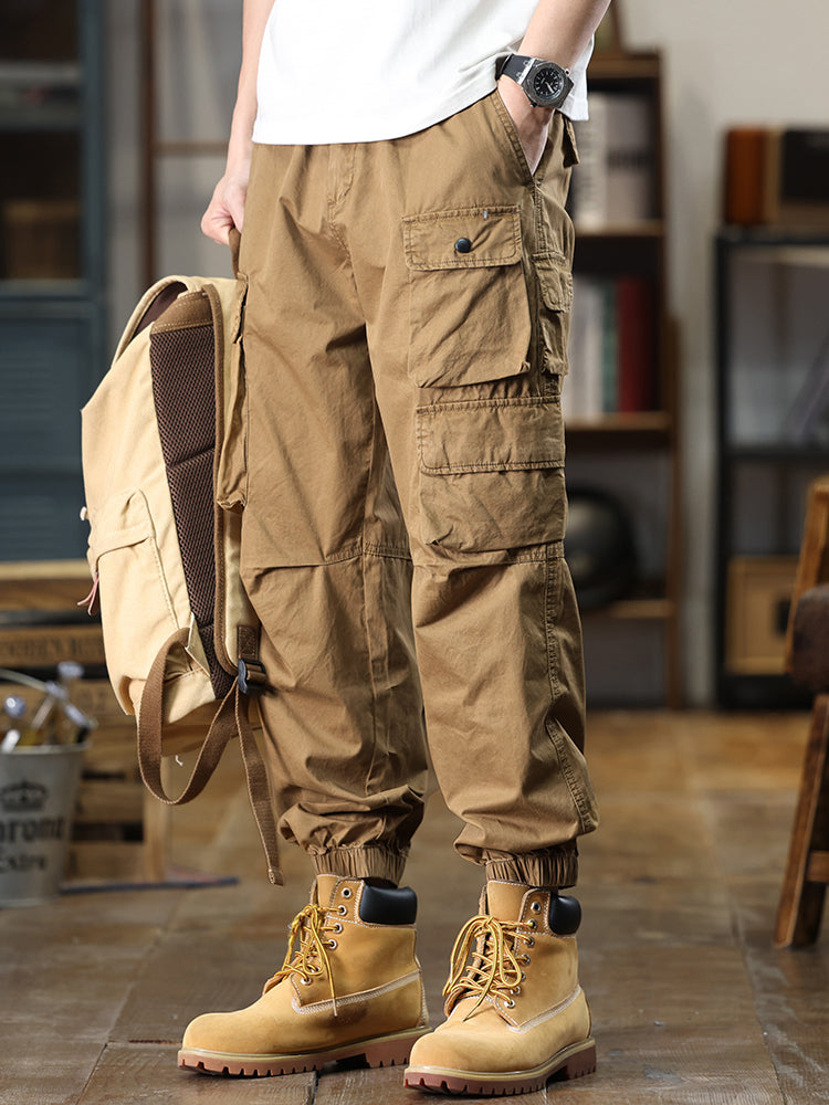 Pantaloni cargo casual da uomo con multitasche e vita elasticizzata