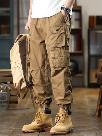 Pantaloni cargo casual da uomo con multitasche e vita elasticizzata