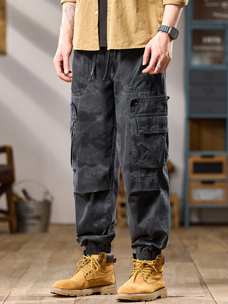 Pantalon cargo de jogging camouflage multipoches pour homme