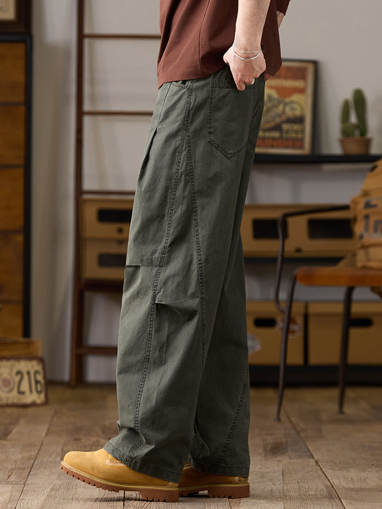 Pantalones cargo de algodón de pierna ancha para hombre con cordón ajustable en la cintura