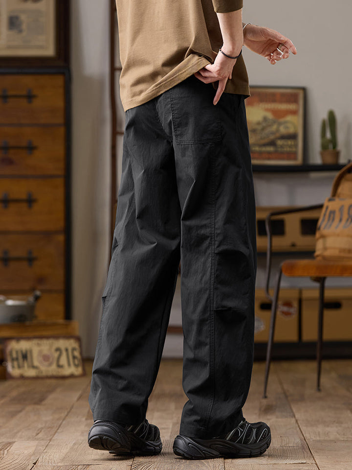 Pantalones casuales de hombre de pierna ancha y corte relajado, de algodón y nailon