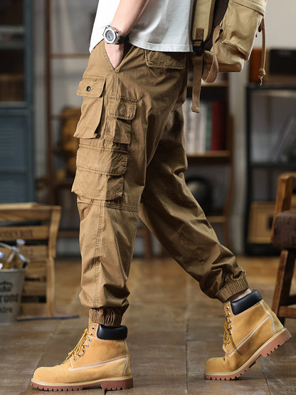 Pantaloni cargo casual da uomo con multitasche e vita elasticizzata