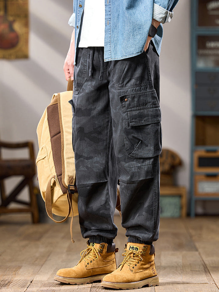 Pantalon cargo de jogging camouflage multipoches pour homme