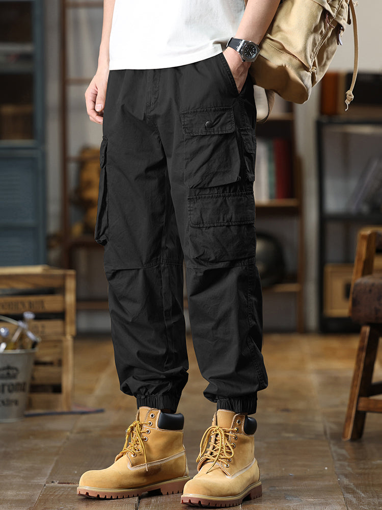 Pantaloni cargo casual da uomo con multitasche e vita elasticizzata