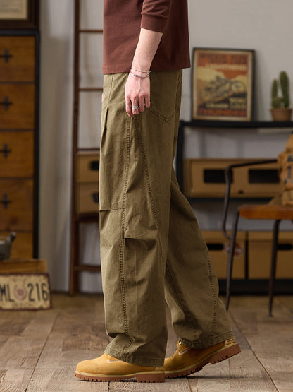 Pantalones cargo de algodón de pierna ancha para hombre con cordón ajustable en la cintura