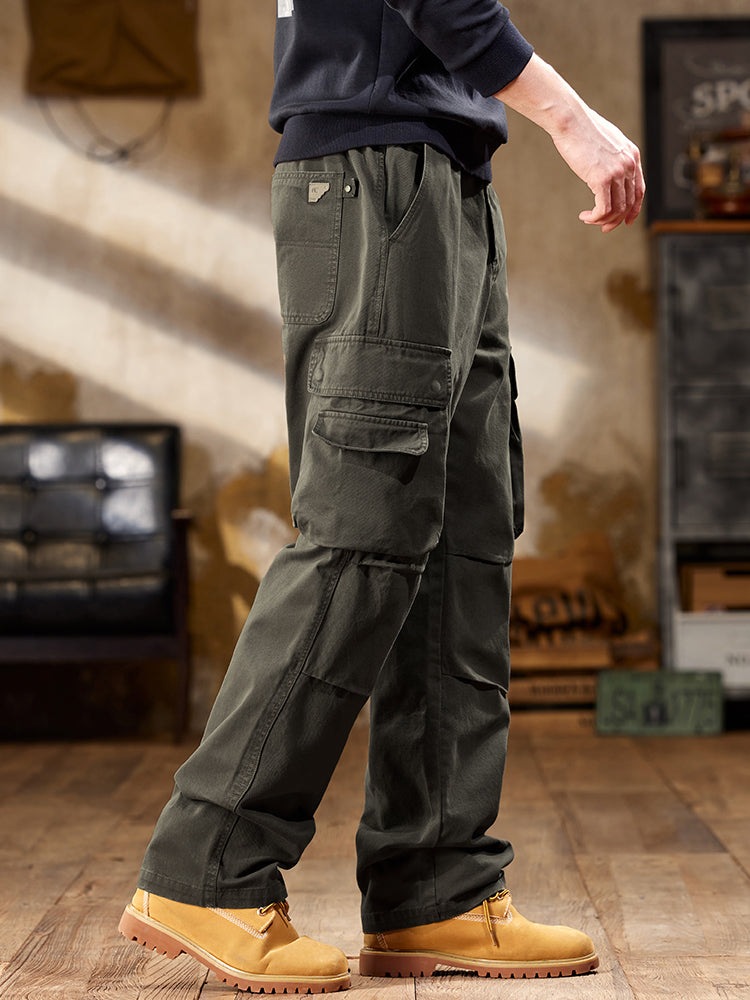 Pantalones cargo de pierna recta con múltiples bolsillos de inspiración vintage para hombre