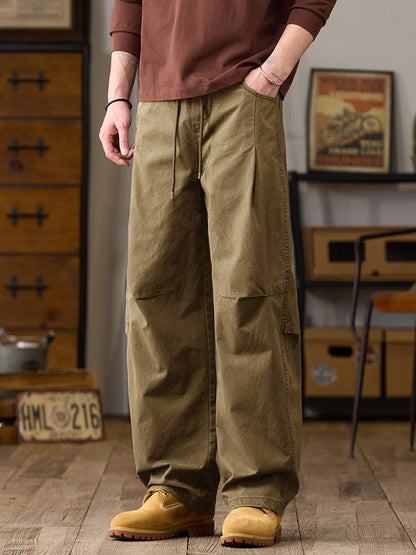 Pantalones cargo de algodón de pierna ancha para hombre con cordón ajustable en la cintura
