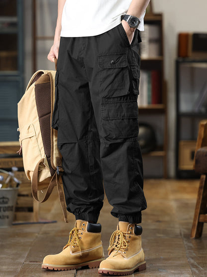 Pantaloni cargo casual da uomo con multitasche e vita elasticizzata