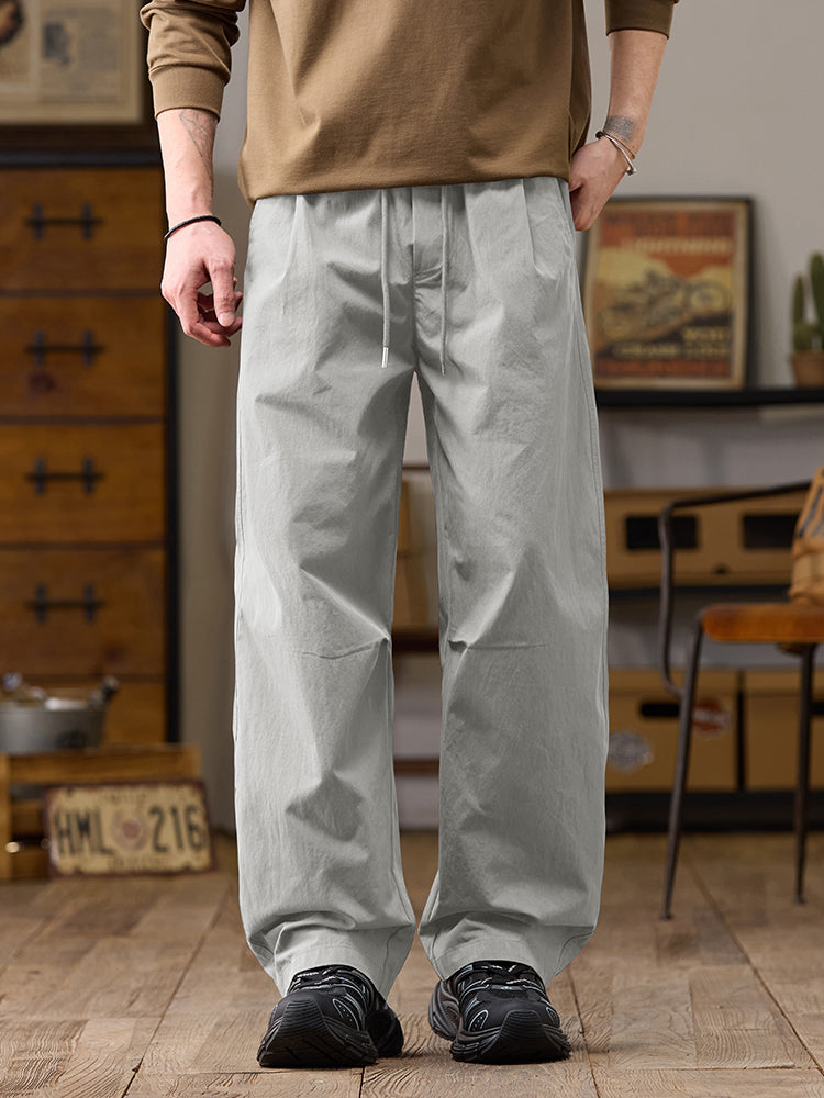 Pantalones casuales de hombre de pierna ancha y corte relajado, de algodón y nailon