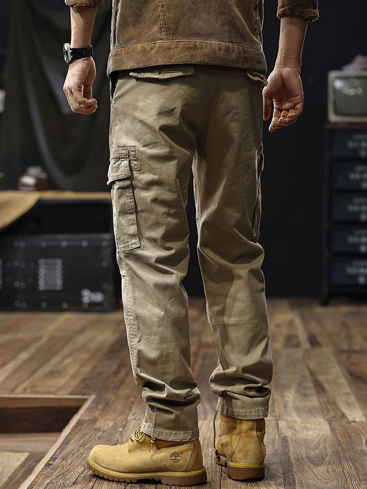 Pantalones cargo rectos para hombre con múltiples bolsillos