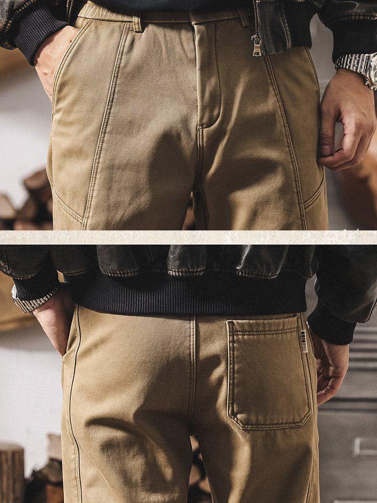 Pantalones para hombre 100 % algodón, de pernera ancha y con costuras en contraste, de estilo retro