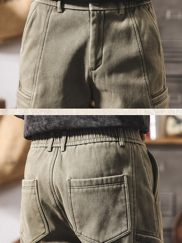 Herren 100% Baumwolle Cargohose, Weites Bein Vintage Arbeitshose