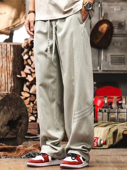 Pantalones casuales de pierna ancha con cordón ajustable y mezcla de algodón y lyocell para hombre
