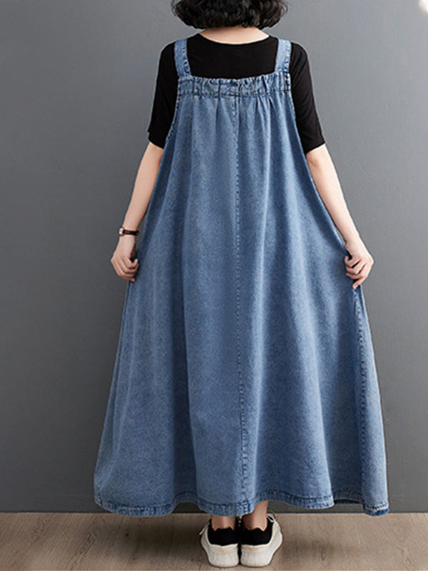 Vestido peto vaquero holgado para mujer
