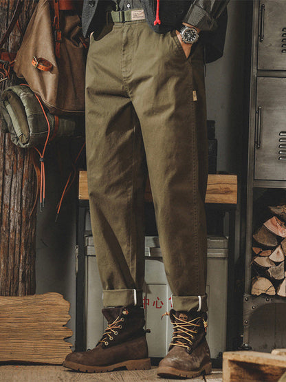 Pantalones chinos de corte cónico lavados de inspiración vintage para hombre