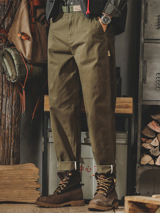 Men's Vintage-Inspired Washed Tapered Chino Pants