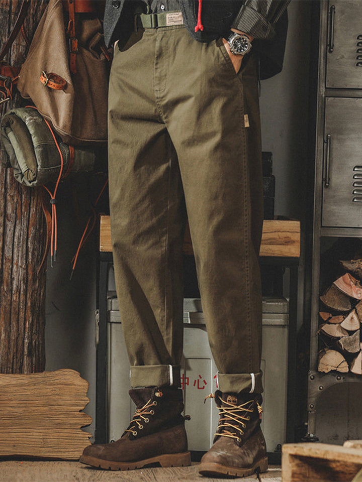 Pantalones chinos de corte cónico lavados de inspiración vintage para hombre
