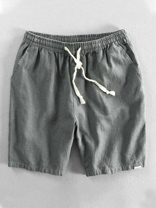 Pantalones cortos casuales de ramio y algodón con cordón para hombre