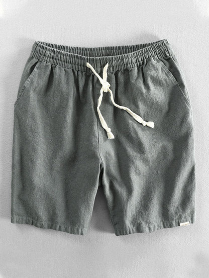 Pantalones cortos casuales de ramio y algodón con cordón para hombre