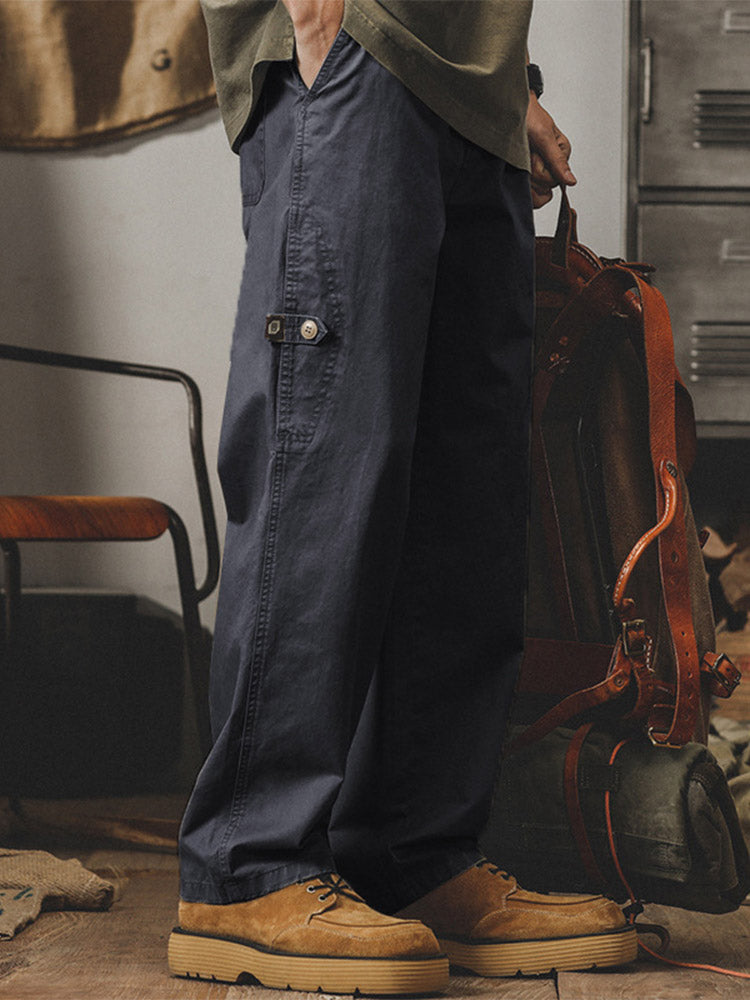 Men’s Wide-Leg Cargo Trousers with Side Button Details