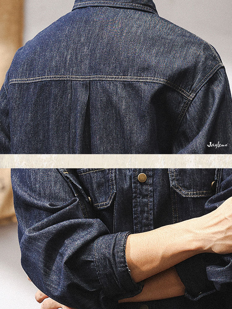 Herren Denim Langarm‑Hemdjacke aus 100% Baumwolle