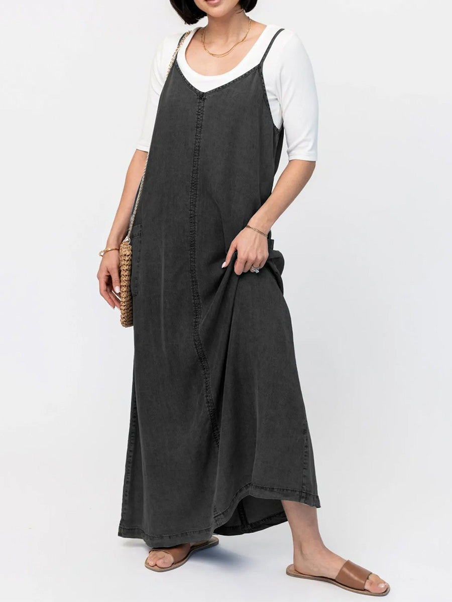 Abito lungo in denim dalla vestibilità ampia di ispirazione vintage