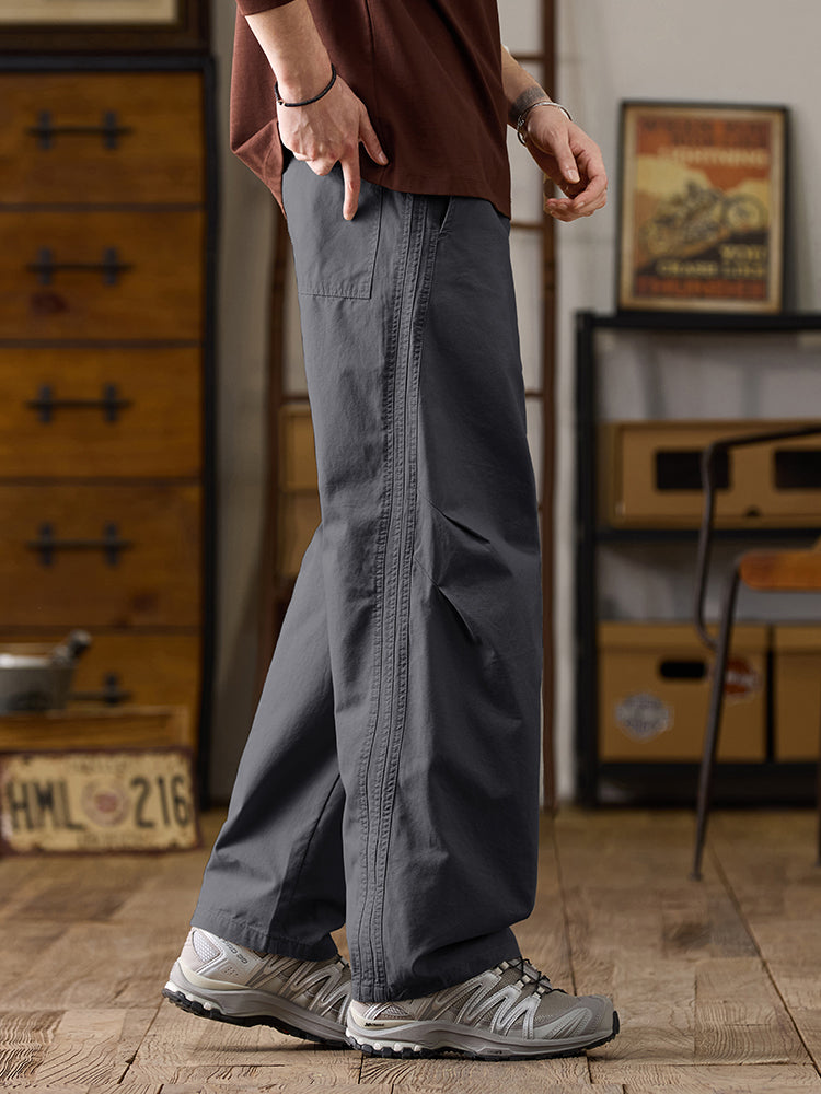 Pantalones casuales de algodón de pierna ancha con cordón para hombre