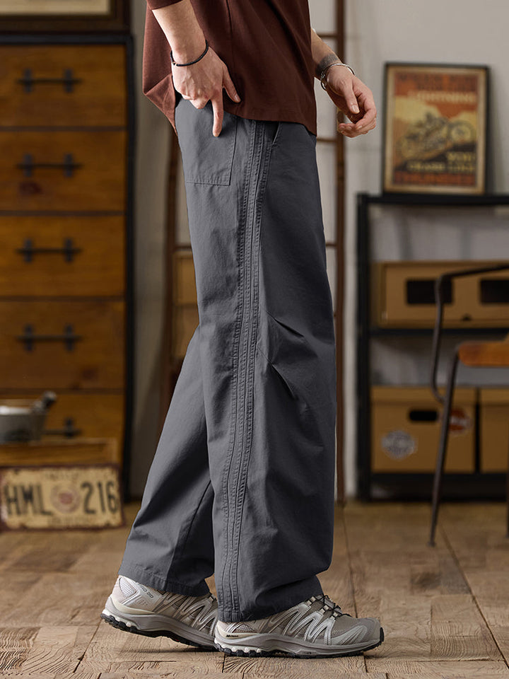 Pantalones casuales de algodón de pierna ancha con cordón para hombre