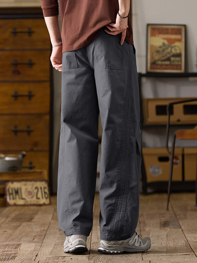 Pantalones casuales de algodón de pierna ancha con cordón para hombre