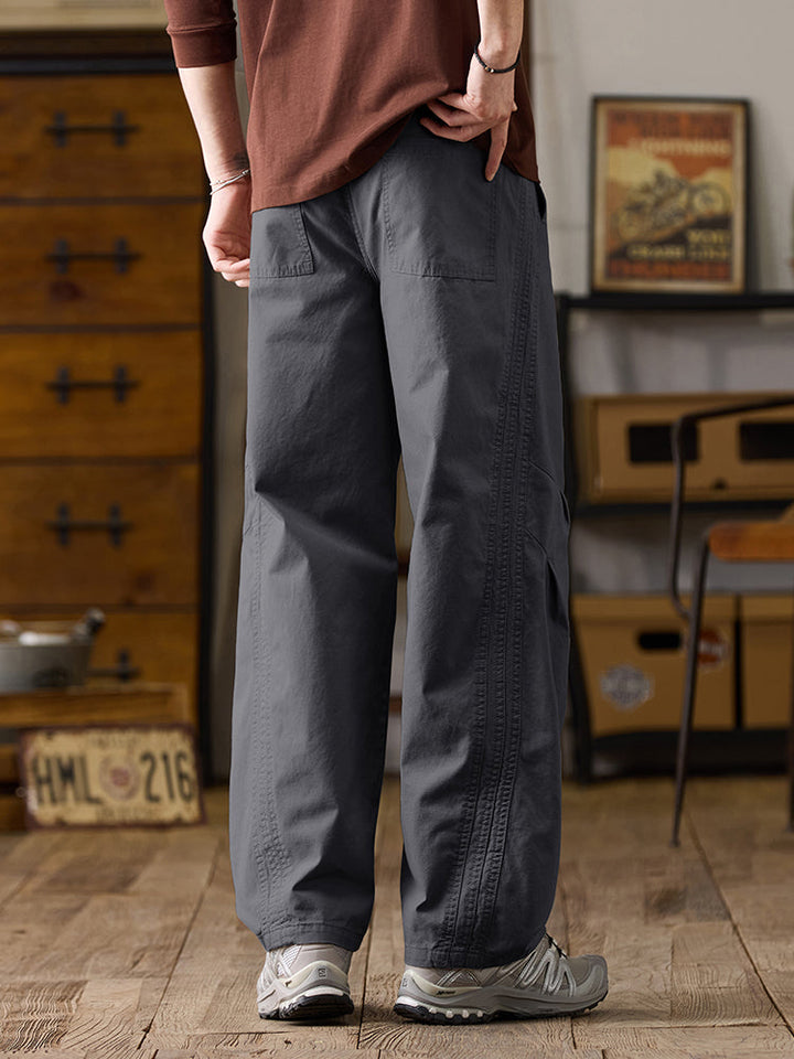 Pantalones casuales de algodón de pierna ancha con cordón para hombre
