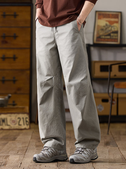 Lässige Herren-Baumwollhose mit weitem Bein und Kordelzug