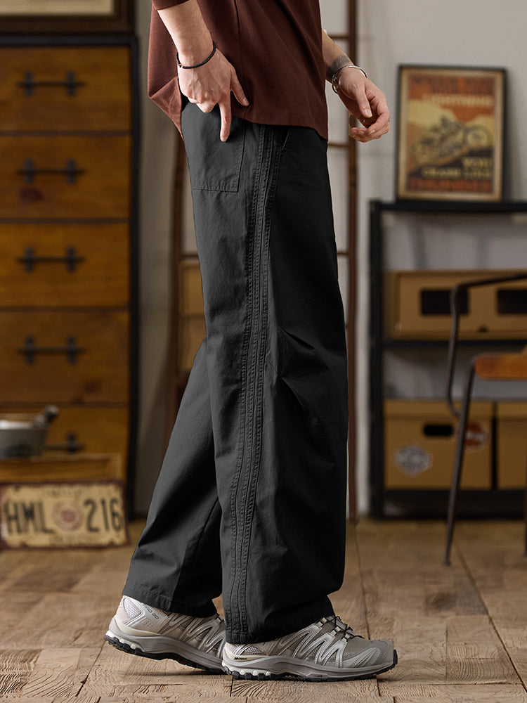 Pantalones casuales de algodón de pierna ancha con cordón para hombre