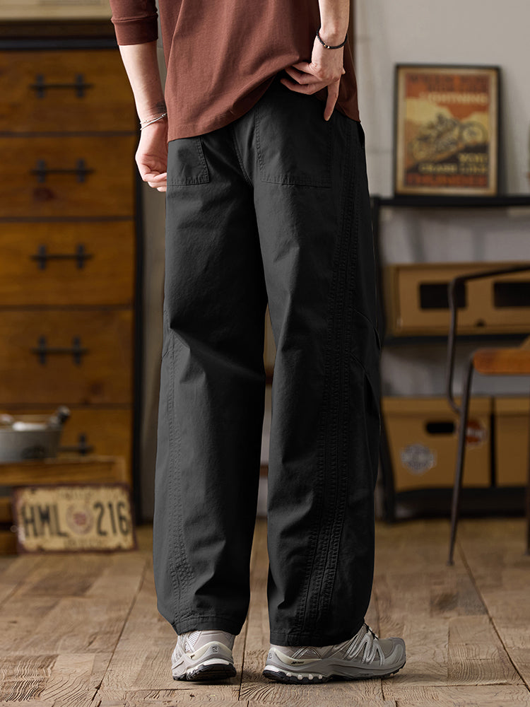 Pantalones casuales de algodón de pierna ancha con cordón para hombre