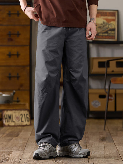Lässige Herren-Baumwollhose mit weitem Bein und Kordelzug