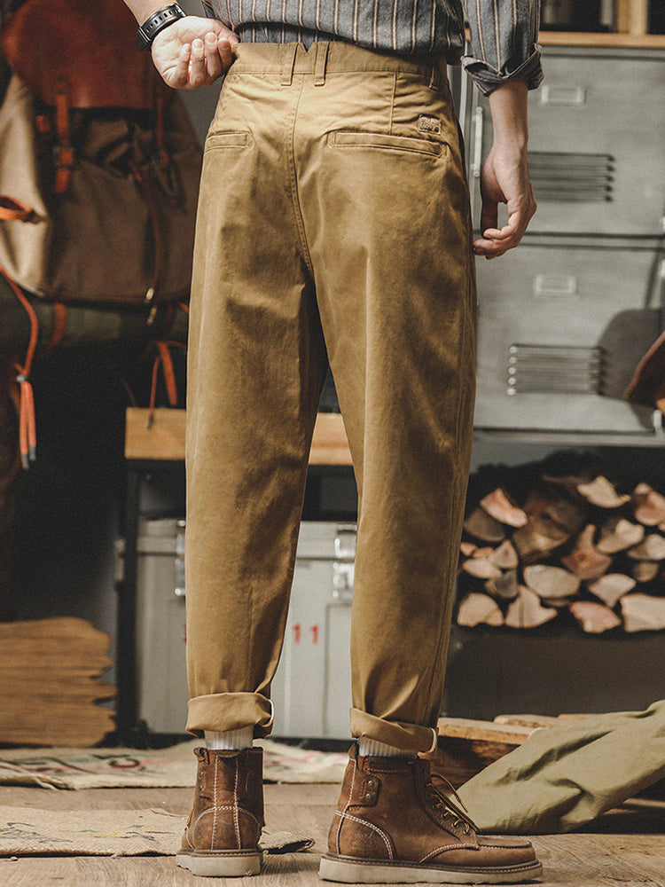 Pantalones chinos de corte cónico lavados de inspiración vintage para hombre