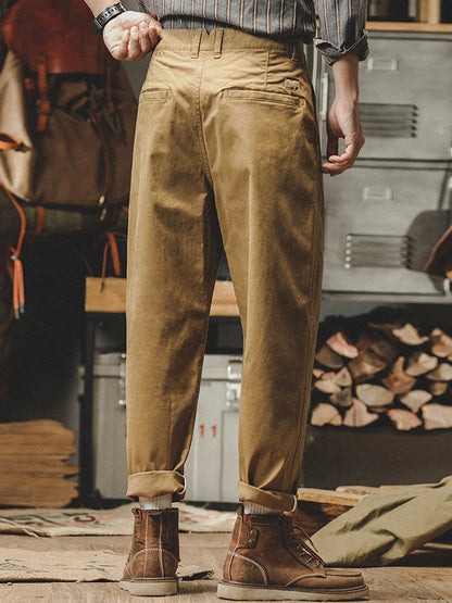 Pantalones chinos de corte cónico lavados de inspiración vintage para hombre