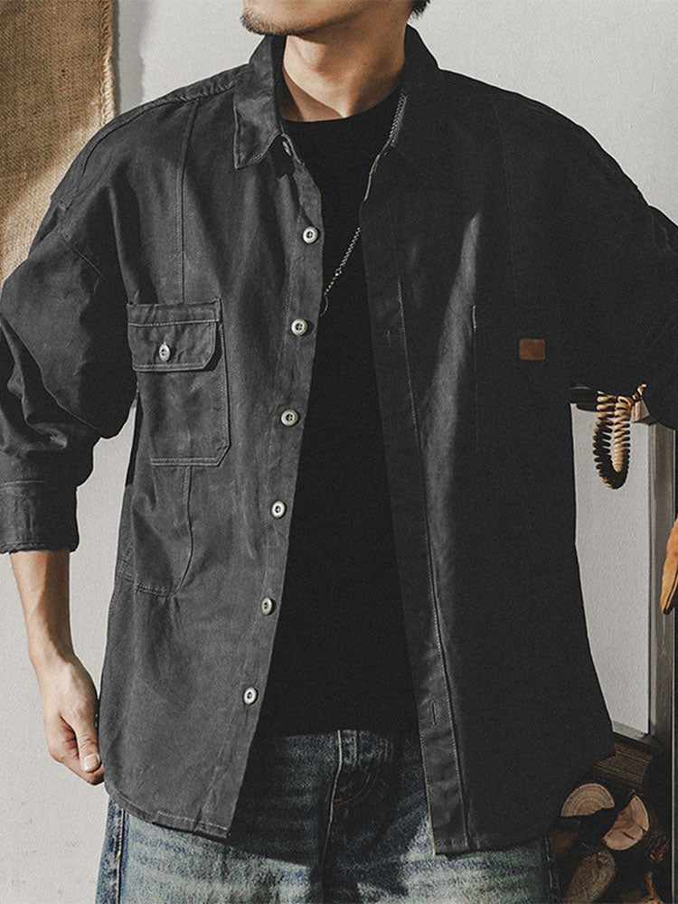 Herren Langarm‑Hemdjacke aus 100 % Baumwolle im Arbeitsstil